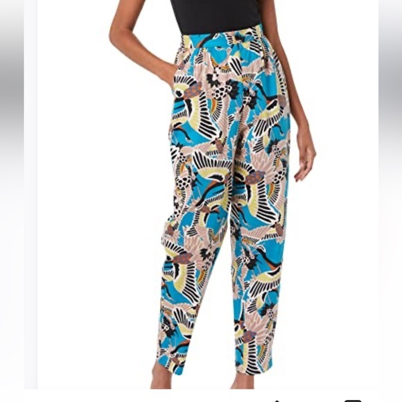 NWT Terea By Andrea Pitter High Waisted Crane Print Pants Enamel Blue size XL - Picture 1 of 7